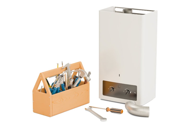 What Is a Tankless Water Heater? Service and repair of gas tankless water heater concept.